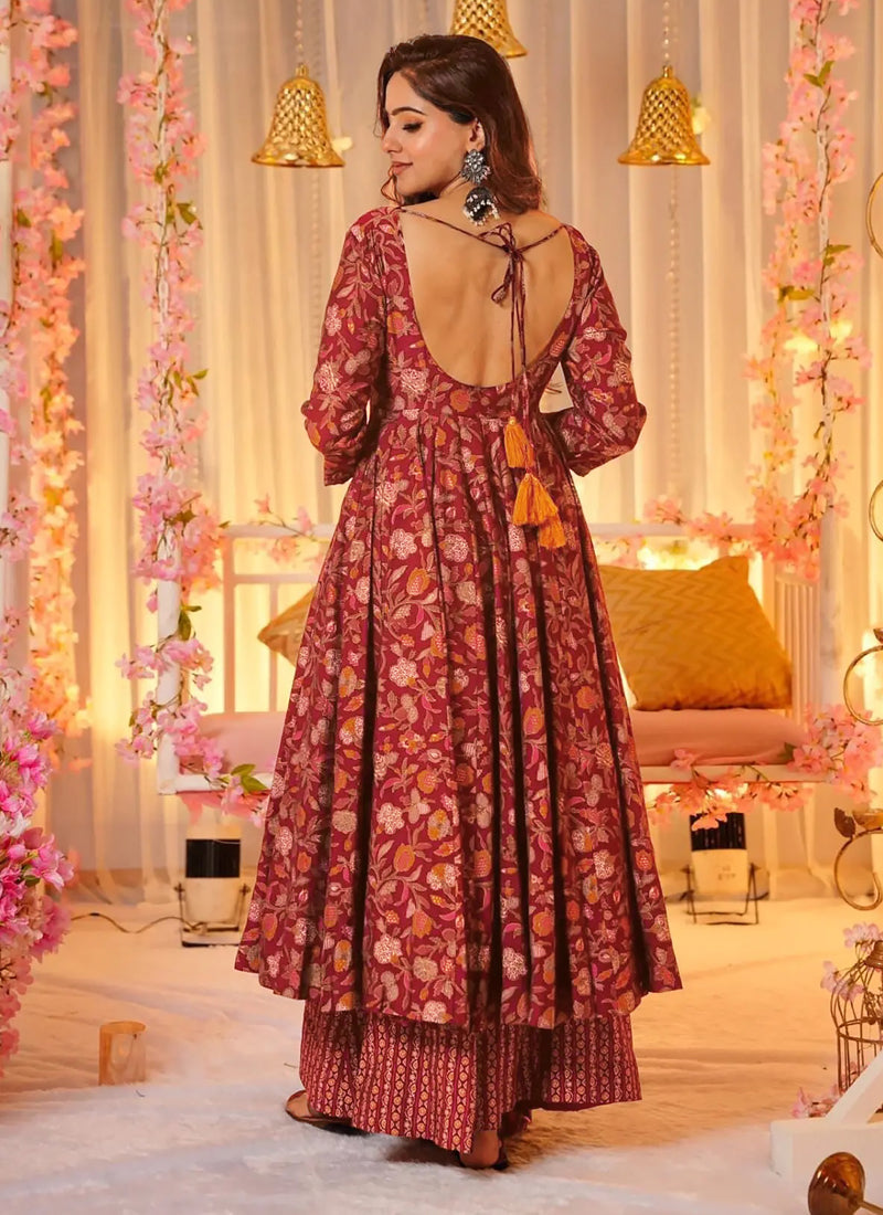 Vegaa Fashion Red Muslin Digital Print Designer Salwar Suit - Distacart