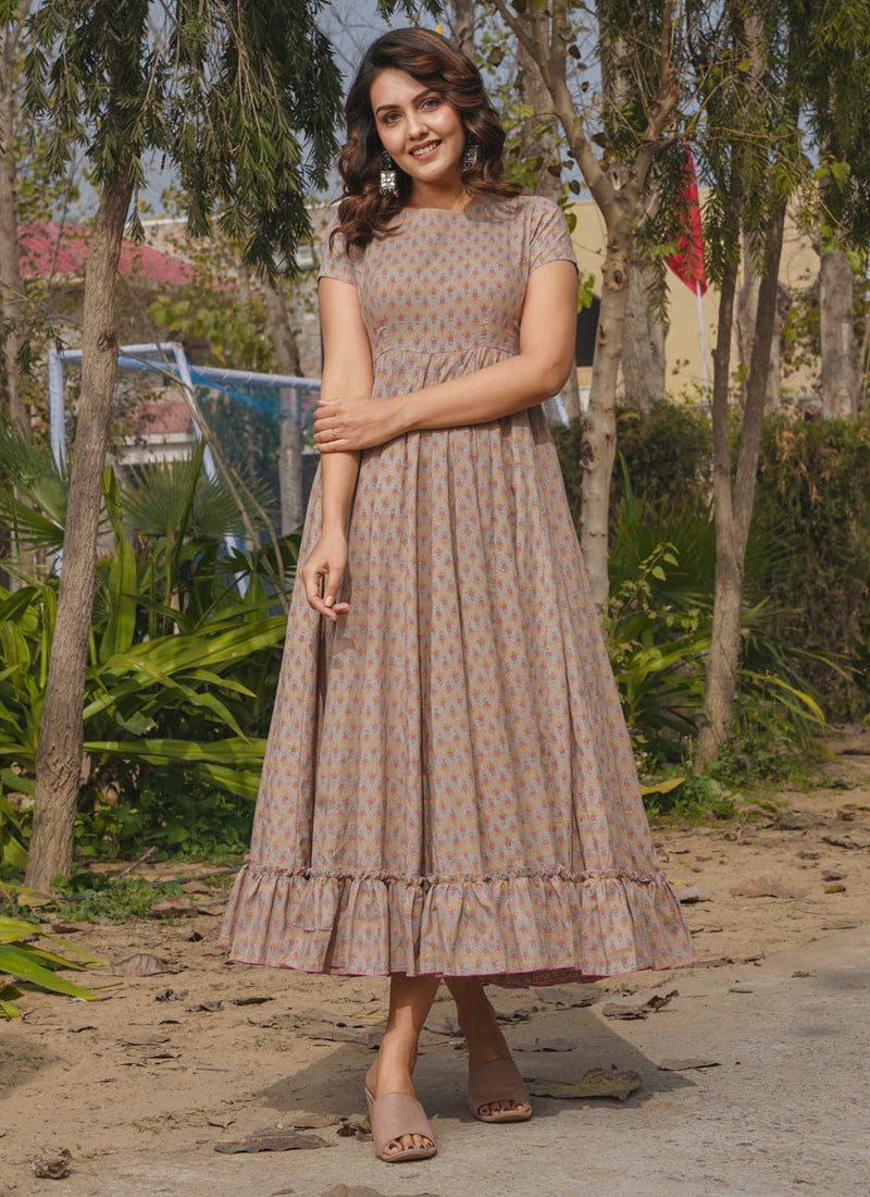 Vegaa Fashion Beige Rayon Digital Print Designer Gown For Festive - Distacart
