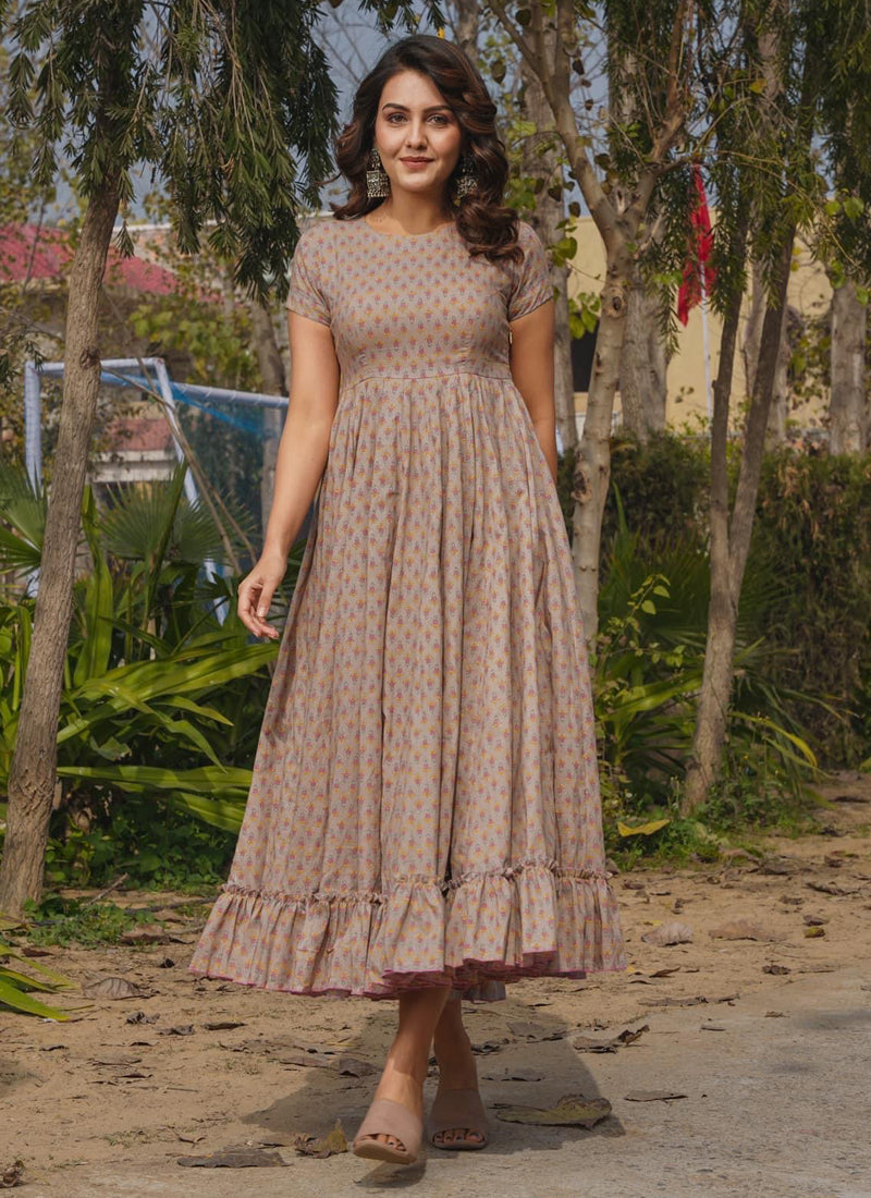 Vegaa Fashion Beige Rayon Digital Print Designer Gown For Festive - Distacart