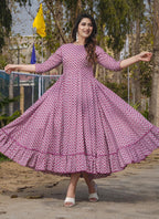 Vegaa Fashion Onion Pink Reyon Digital Print Designer Gown For Festive - Distacart
