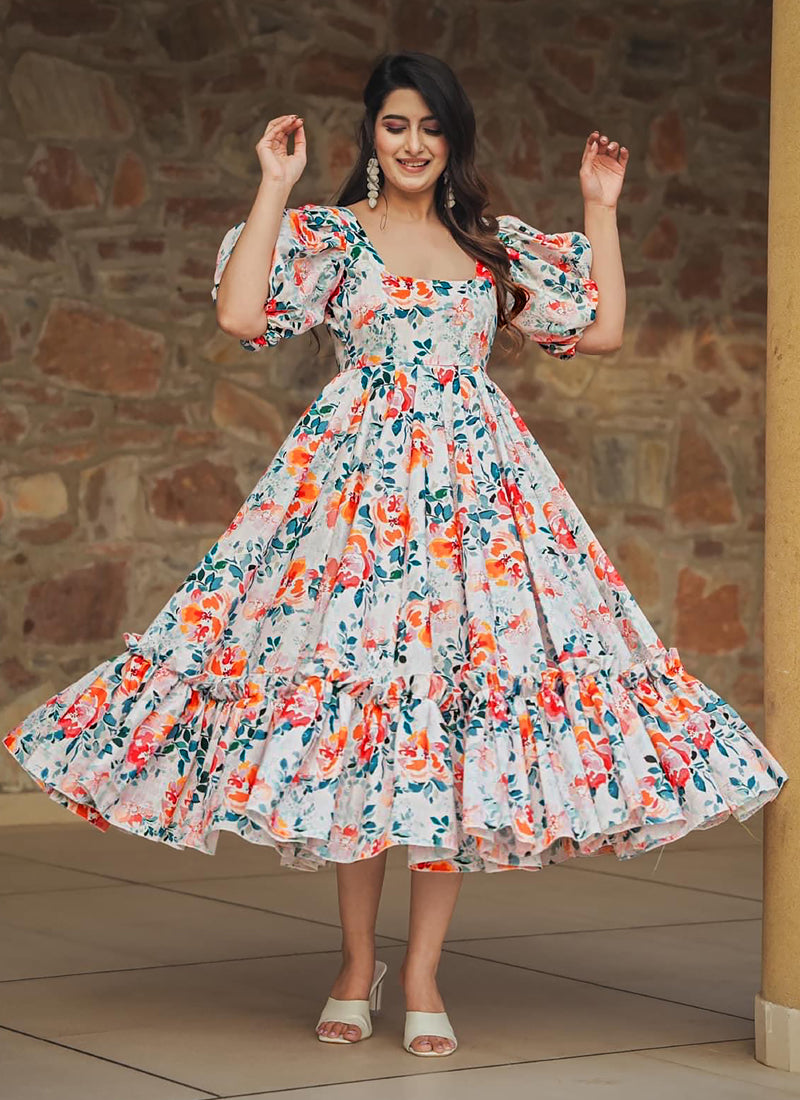 Vegaa Fashion Off White Rayon Digital Print Designer Gown For Festive - Distacart