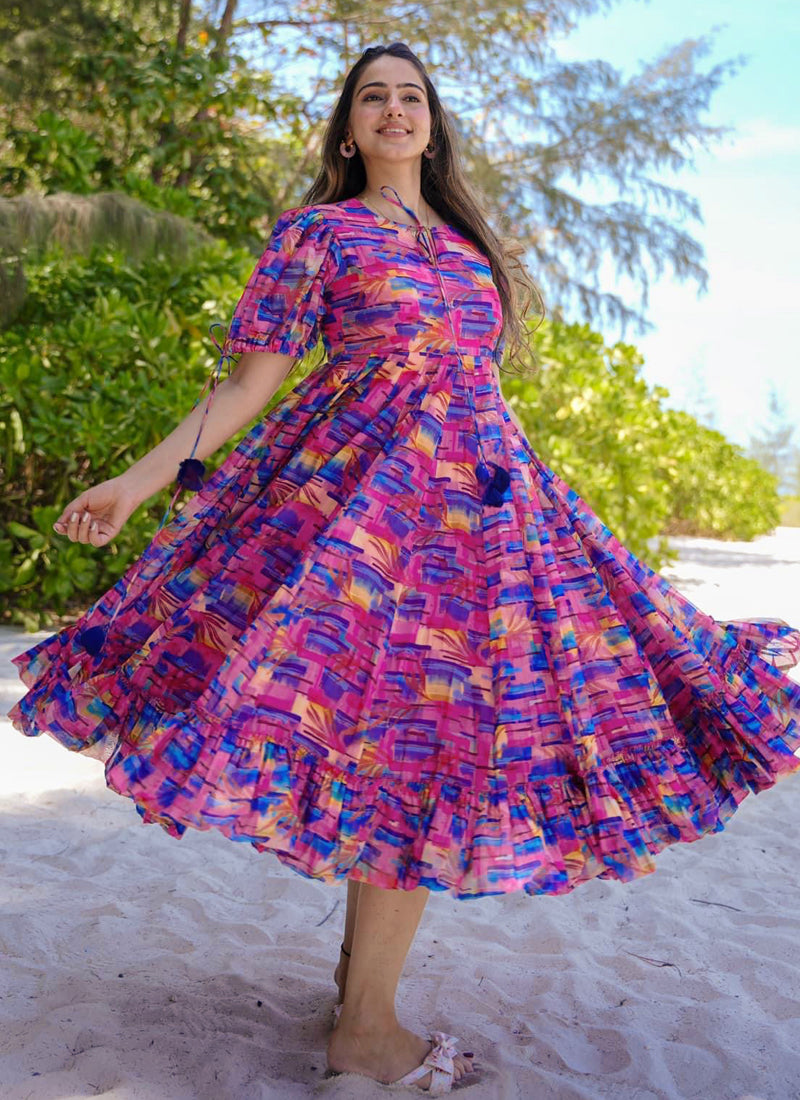 Vegaa Fashion Multicolor Rayon Digital Print Designer Gown For Festive - Distacart