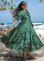 Vegaa Fashion Green Reyon Digital Print Designer Gown For Festive - Distacart