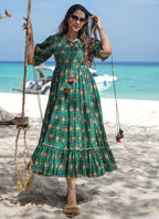 Vegaa Fashion Green Reyon Digital Print Designer Gown For Festive - Distacart
