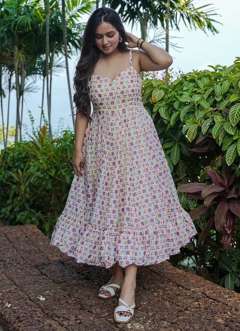 Vegaa Fashion Off White Rayon Digital Print Designer Gown For Festive - Distacart