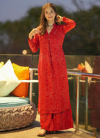 Vegaa Fashion Red Muslin Digital Print Designer Kurti Pant - Distacart