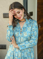 Vegaa Fashion Electric Blue Muslin Digital Print Designer Kurti Pant - Distacart
