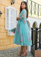 Vegaa Fashion Sky Blue Rayon Kota Checks Digital Print Kurti - Distacart