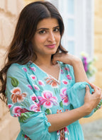 Vegaa Fashion Sky Blue Rayon Kota Checks Digital Print Kurti - Distacart