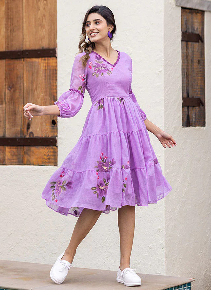Vegaa Fashion Lavender Rayon Kota Checks Digital Print Kurti - Distacart