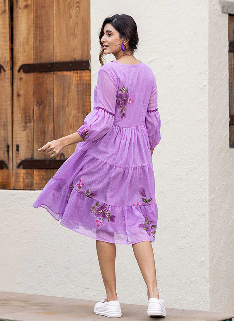 Vegaa Fashion Lavender Rayon Kota Checks Digital Print Kurti - Distacart