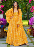 Vegaa Fashion Yellow Georgette Digital Print Designer Gown For Festive - Distacart
