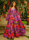 Vegaa Fashion Multi Color Georgette Digital Print Designer Gown For Festive - Distacart