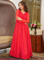 Vegaa Fashion Red Georgette Digital Print Designer Gown For Festive - Distacart