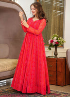 Vegaa Fashion Red Georgette Digital Print Designer Gown For Festive - Distacart