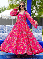 Vegaa Fashion Pink Georgette Digital Print Designer Gown For Festive - Distacart