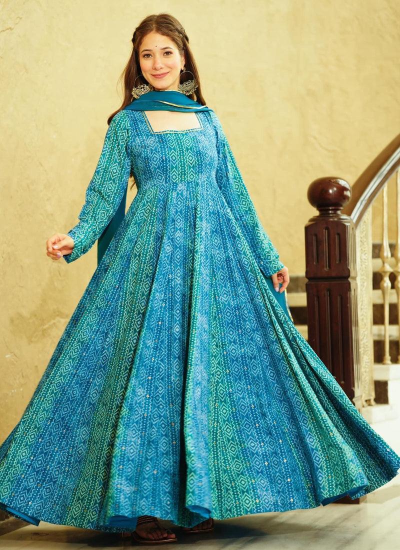 Vegaa Fashion Rama Georgette Digital Print Designer Gown For Festive - Distacart