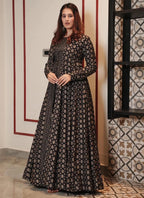 Vegaa Fashion Coal Black Muslin Digital Print Indo Western Gown For Wedding - Distacart