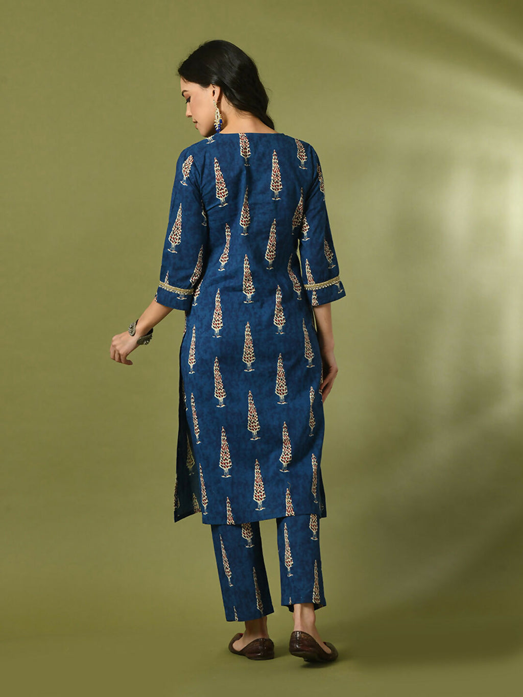 Myshka Women's Blue Printed Cotton Straight Party Kurta Set