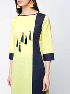 Aniyah Cotton Color Block Yellow Straight Kurta With Tassels (AN-103K)