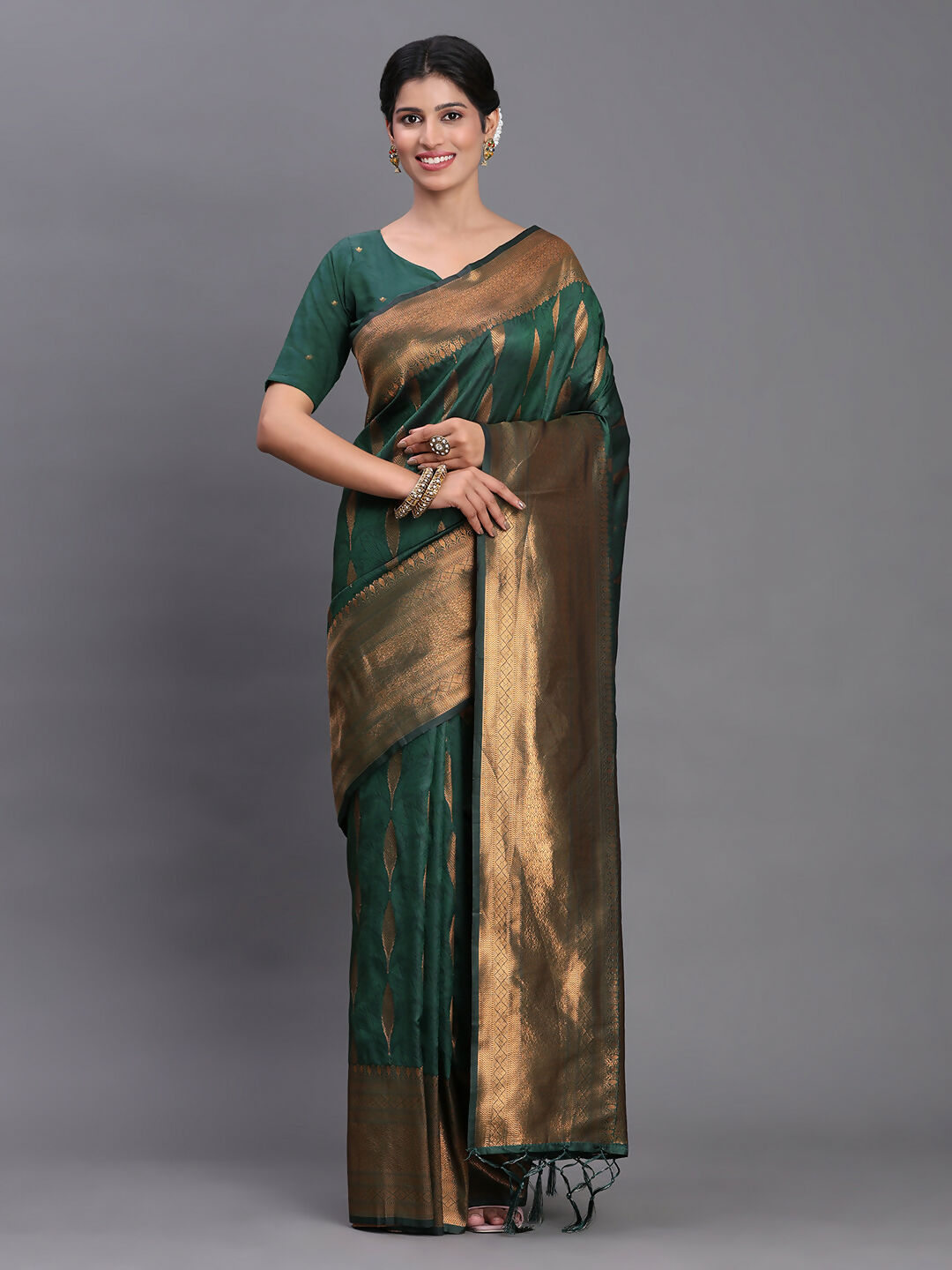 Shree Shyam Fashion Silk Dark Green Saree - Distacart