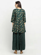 Rudra Bazaar Green Gold Printed Short Kurti With Skirt - Distacart