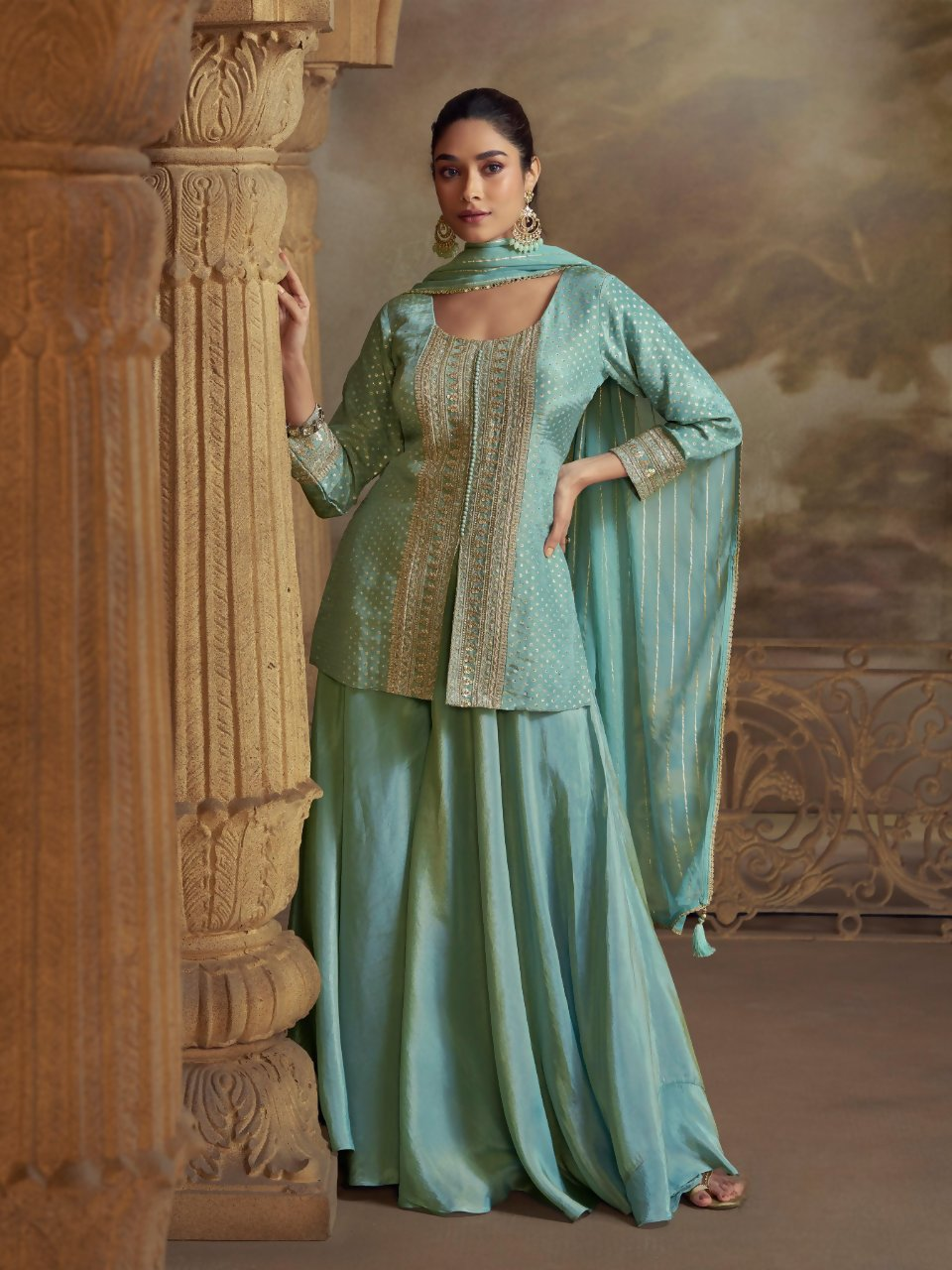 Anaita Sky Blue Georgette Readymade Suit with Embroidery Work - Distacart