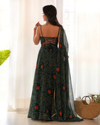 Joban Fashion Bottle Green Kurta Set Chiffon Sequin Embroidery Work - Distacart