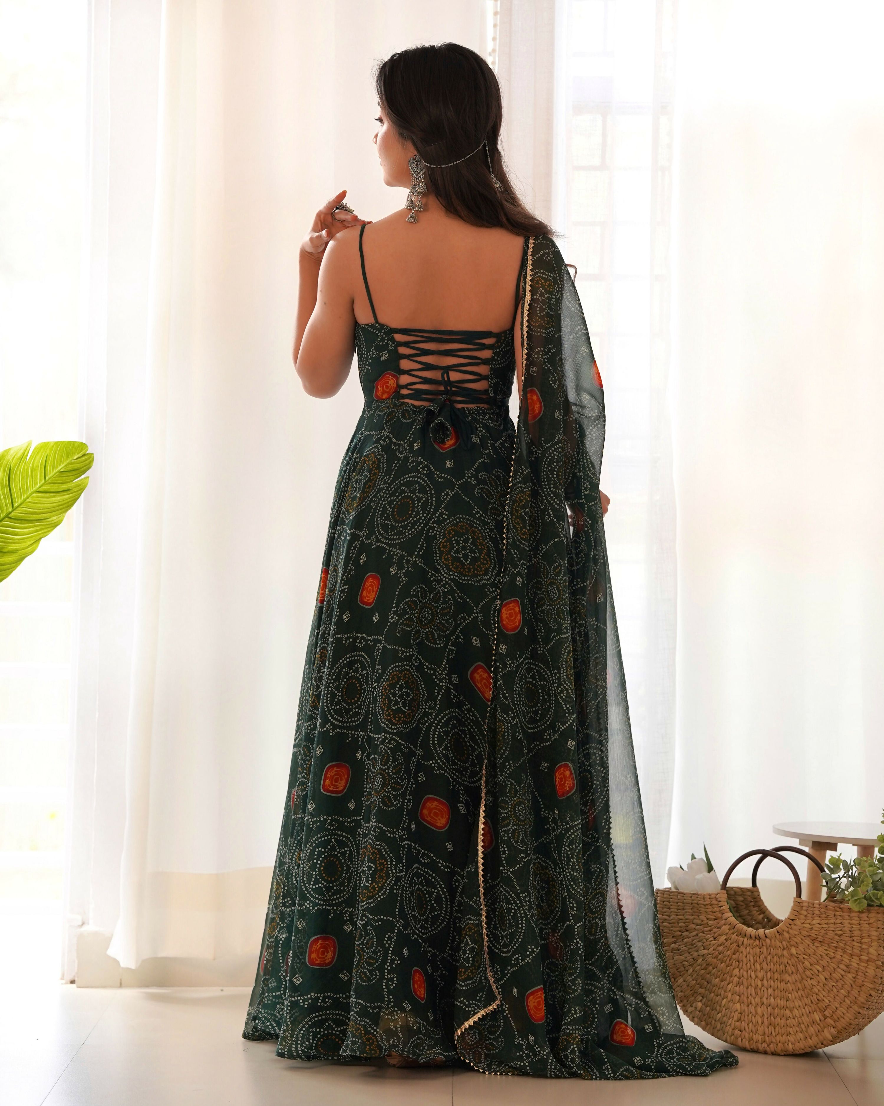 Joban Fashion Bottle Green Kurta Set Chiffon Sequin Embroidery Work - Distacart