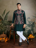 Vastranavya Green Exclusive Festival Viscose Silk Thread & Swarovski Embroidered Work Mens Wear Kurta & Koti