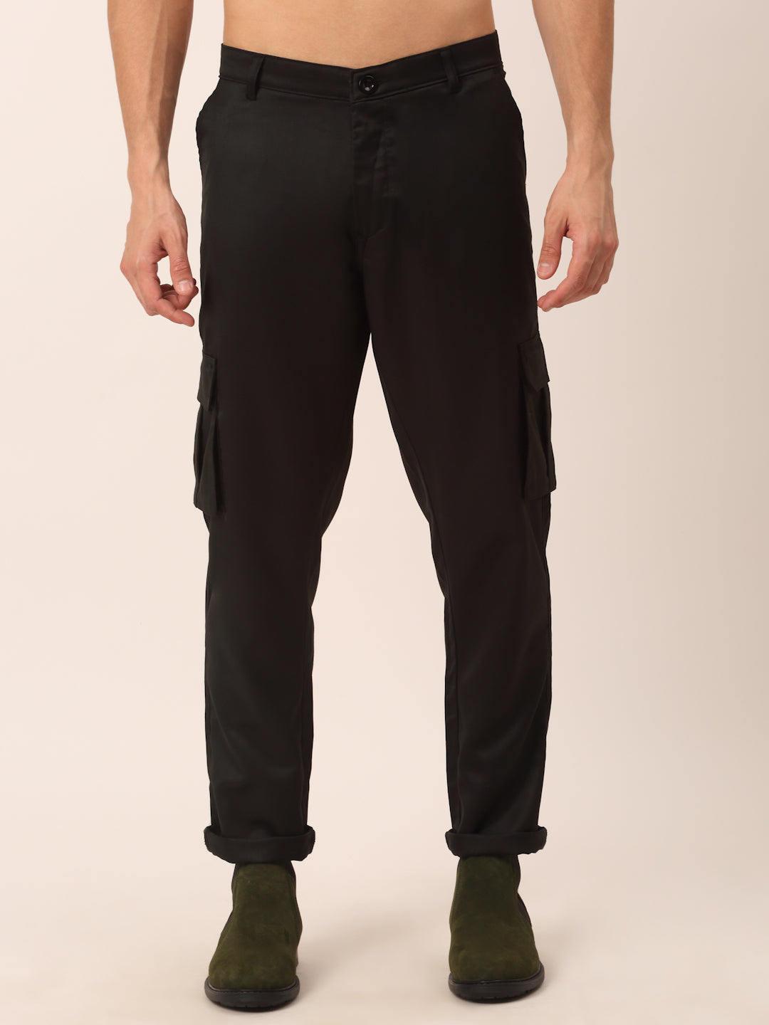 Jainish Men's Casual Cotton Solid Cargo Pants ( KGP 154 Black ) - Distacart