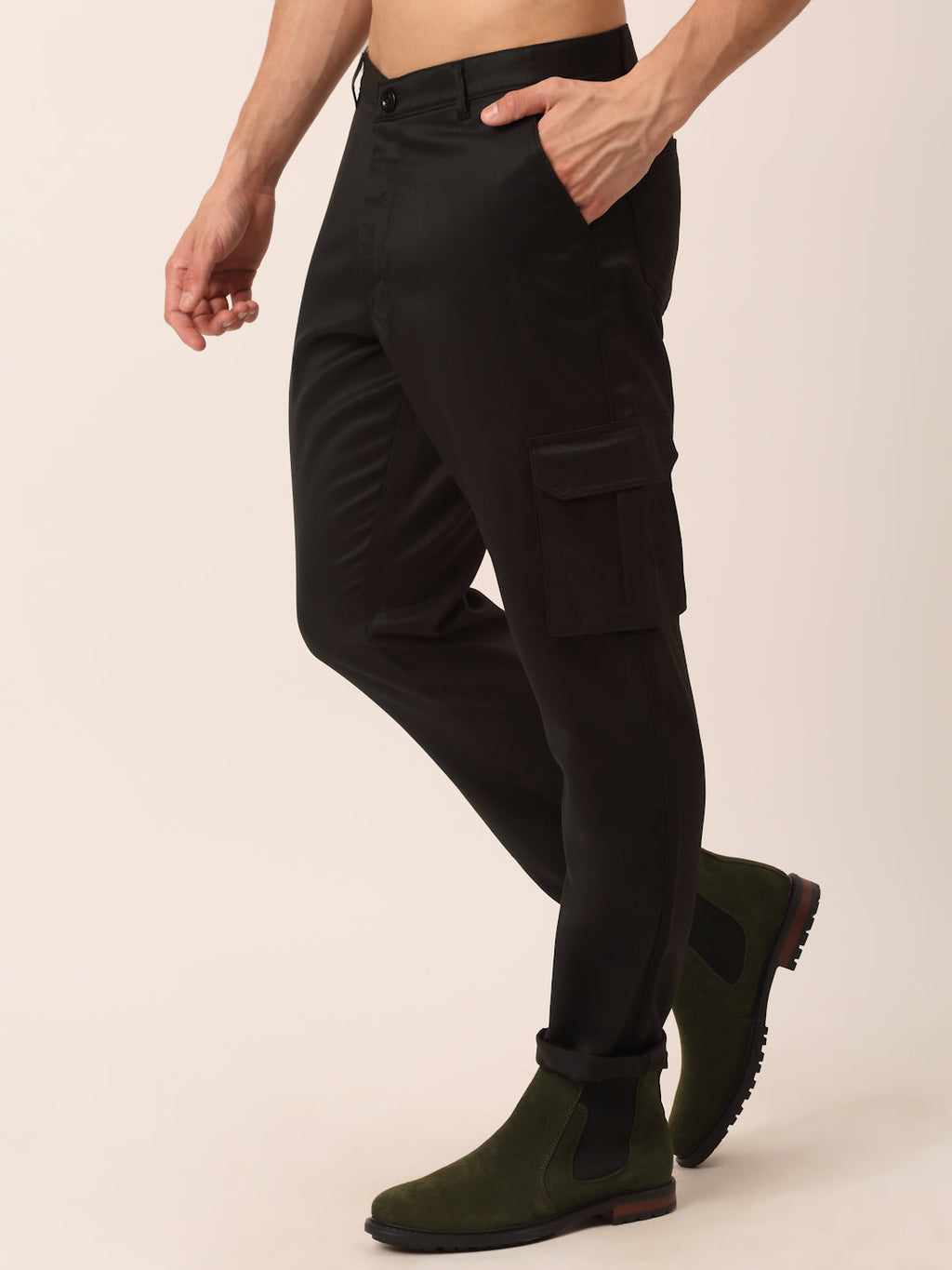 Jainish Men's Casual Cotton Solid Cargo Pants ( KGP 154 Black ) - Distacart
