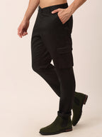 Jainish Men's Casual Cotton Solid Cargo Pants ( KGP 154 Black ) - Distacart