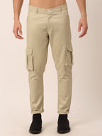 Jainish Men's Casual Cotton Solid Cargo Pants ( KGP 154 Cream ) - Distacart