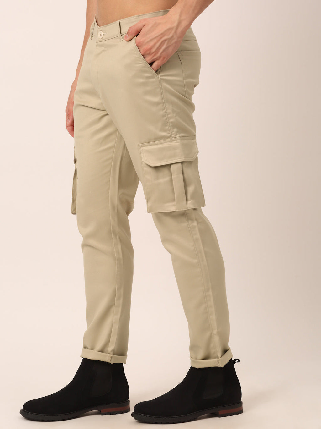 Jainish Men's Casual Cotton Solid Cargo Pants ( KGP 154 Cream ) - Distacart