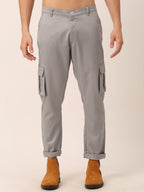 Jainish Men's Casual Cotton Solid Cargo Pants ( KGP 154 Light-Grey ) - Distacart