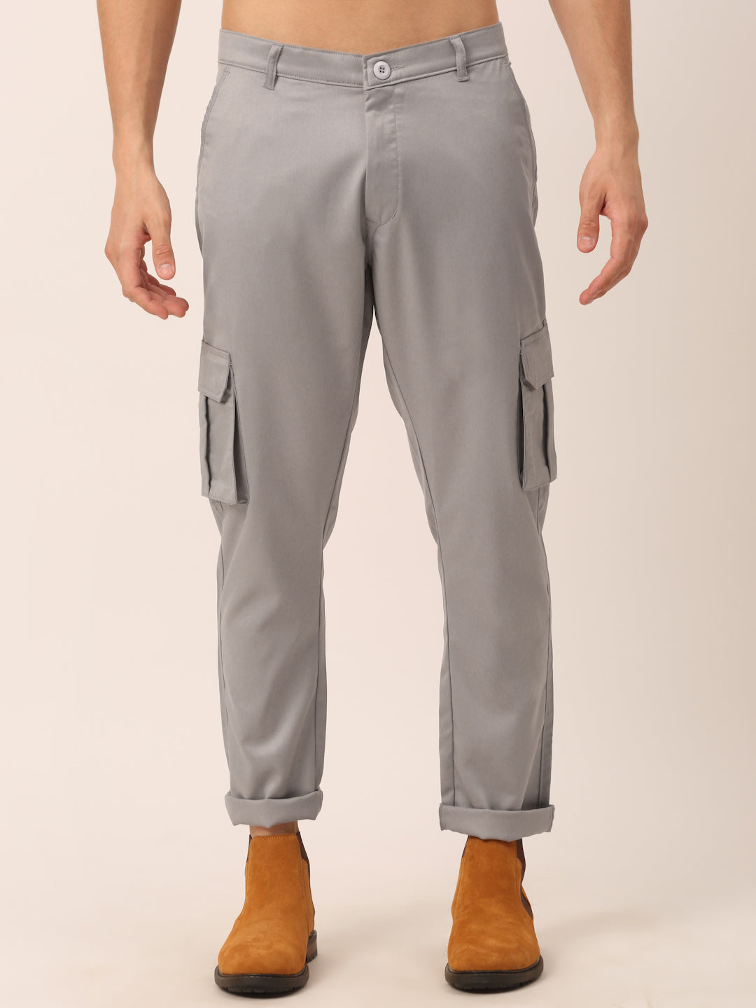 Jainish Men's Casual Cotton Solid Cargo Pants ( KGP 154 Light-Grey ) - Distacart