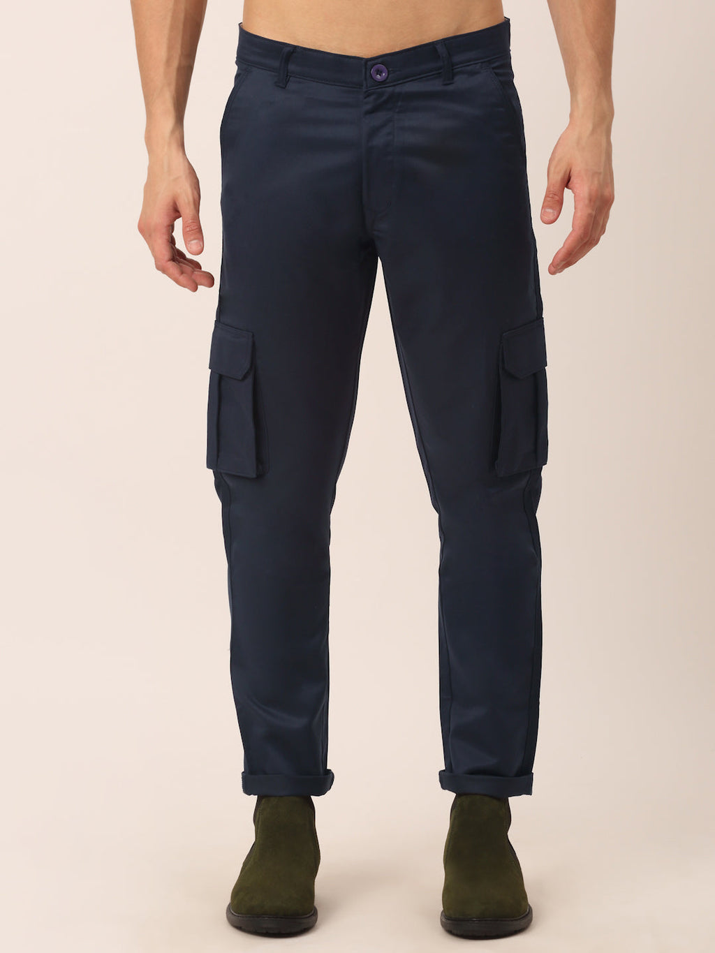 Jainish Men's Casual Cotton Solid Cargo Pants ( KGP 154 Navy-Blue ) - Distacart