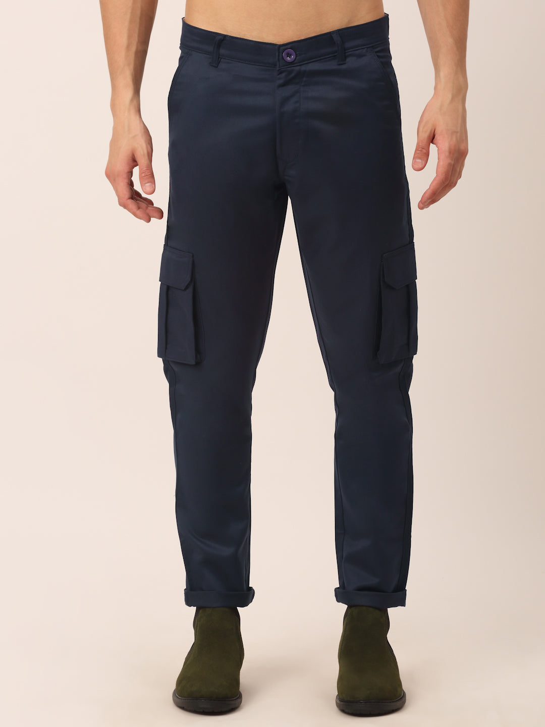 Jainish Men's Casual Cotton Solid Cargo Pants ( KGP 154 Navy-Blue ) - Distacart