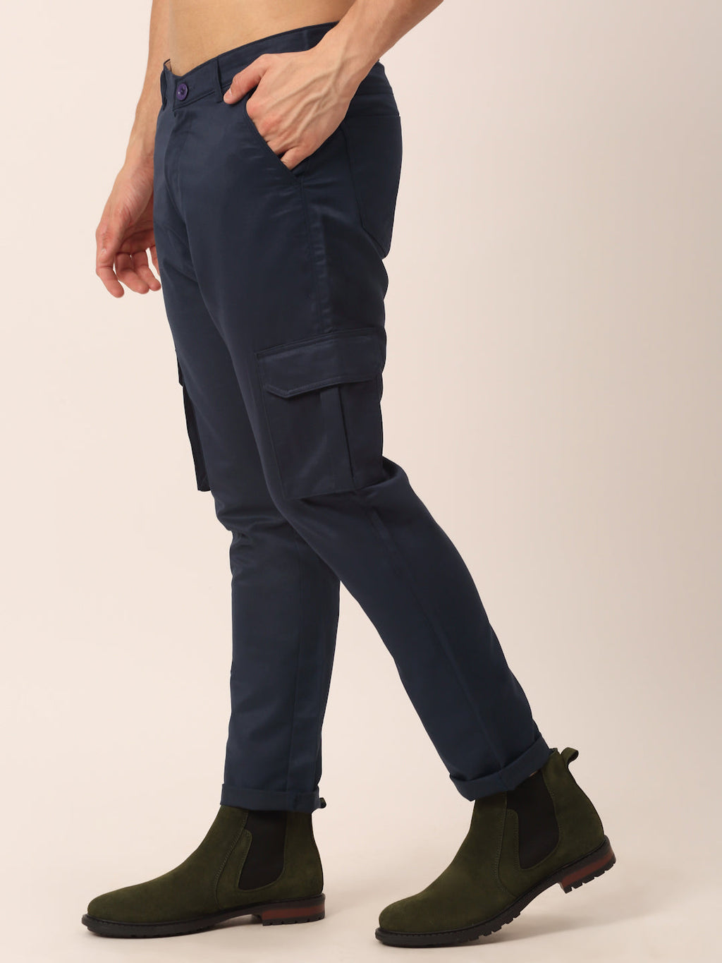 Jainish Men's Casual Cotton Solid Cargo Pants ( KGP 154 Navy-Blue ) - Distacart