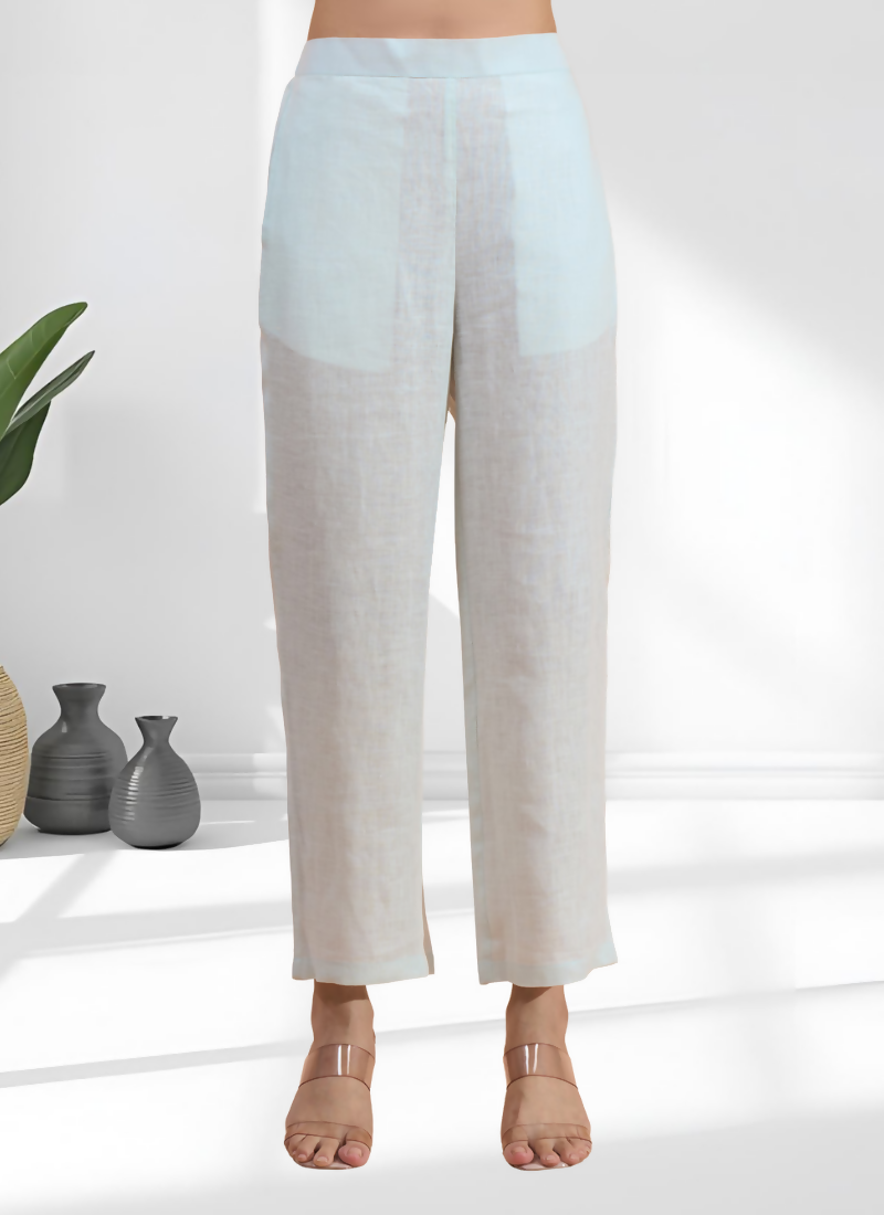 Joban Fashion Sky Blue Linen Embroidered Readymade Cord Set - Distacart
