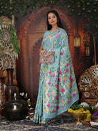 Shree Shyam Fashion Linen Cotton Sky Blue Saree - Distacart