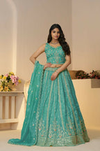 Kesar Fab Sky-Blue Silk Hand_Woven Lehenga
