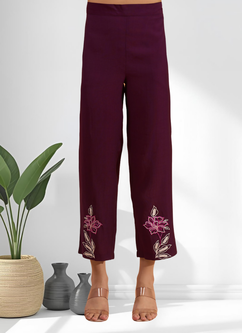 Joban Fashion Wine Silk Embroidered Readymade Cord Set - Distacart