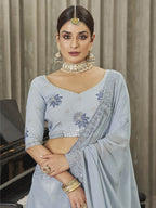 Myra White & Sky Multicolour Georgette Embroidered Designer Lehenga Choli