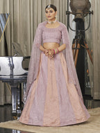 Myra Pink & Peach Multicolour Art Silk Embroidered Designer Lehenga Choli