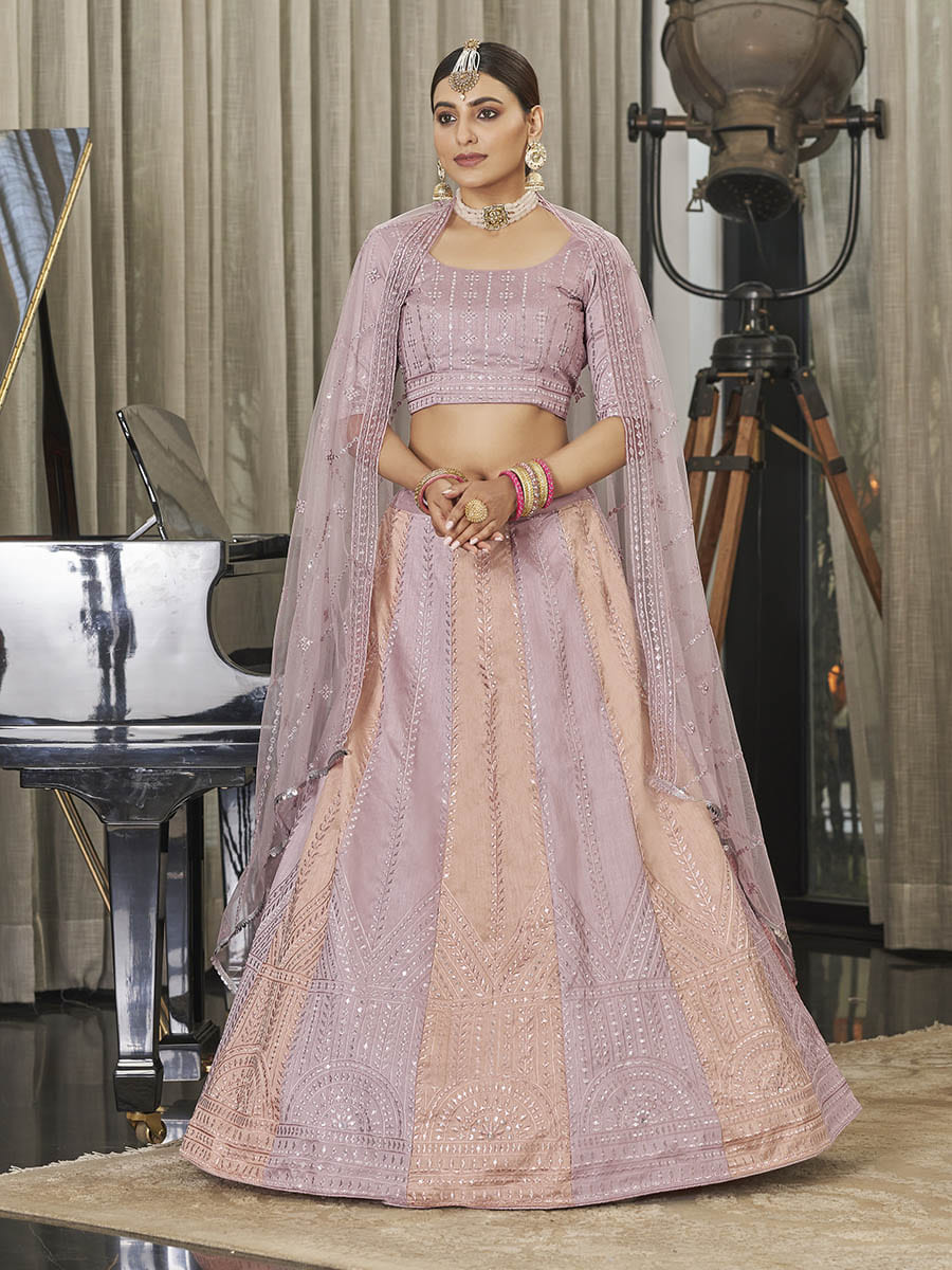 Myra Pink & Peach Multicolour Art Silk Embroidered Designer Lehenga Choli