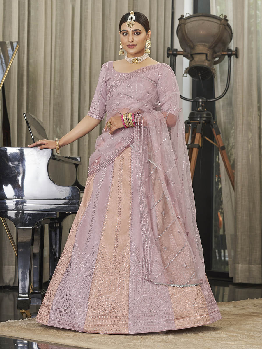 Myra Pink & Peach Multicolour Art Silk Embroidered Designer Lehenga Choli