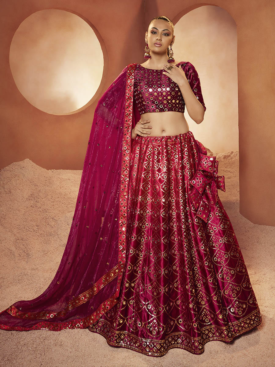 Myra Magenta Velvet Embroidered Designer Lehenga Choli