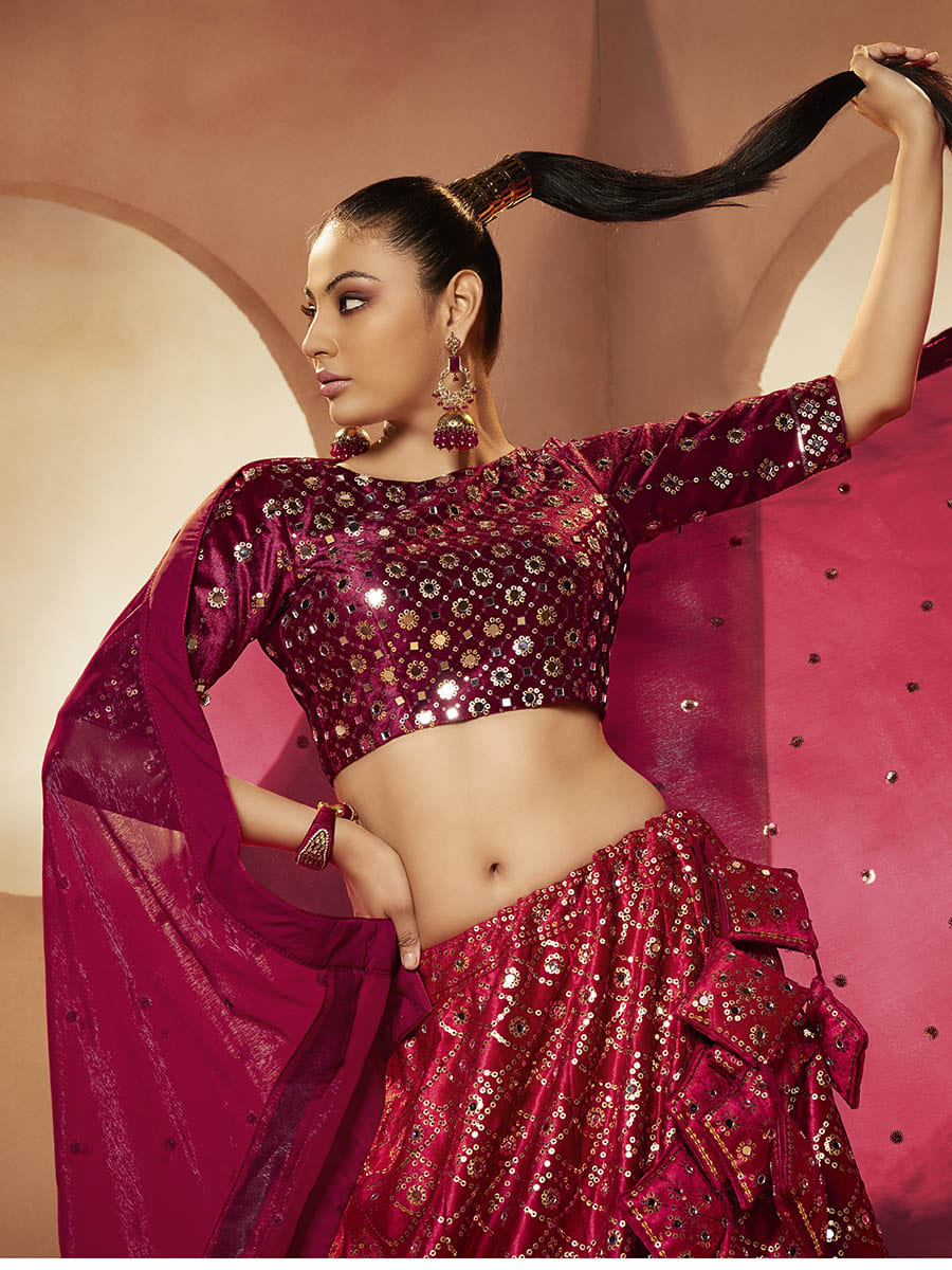 Myra Magenta Velvet Embroidered Designer Lehenga Choli